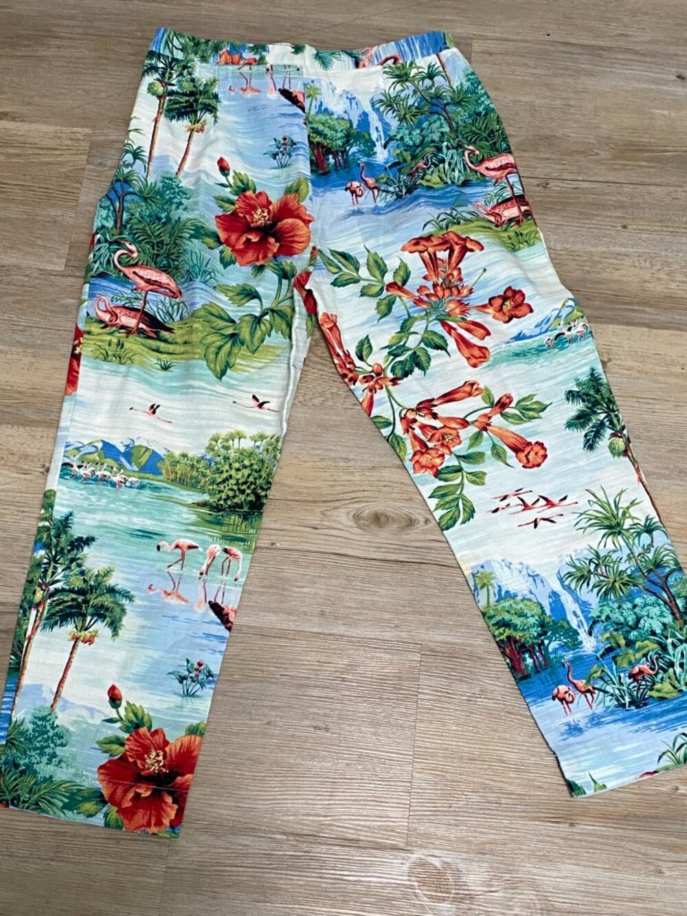 Vintage Cotton Tropical Flamingo Crop Pants Resort Wear Florida Chic Y2K Sz 4